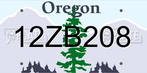 12ZB208 Oregon License Plate