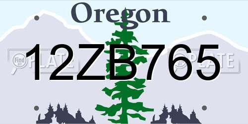 12ZB765 Oregon License Plate