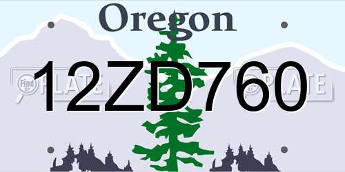 12ZD760 Oregon License Plate