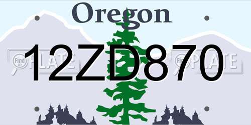 12ZD870 Oregon License Plate