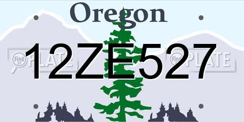 12ZE527 Oregon License Plate