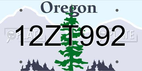 12ZT992 Oregon License Plate
