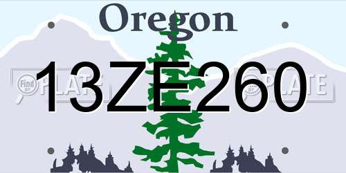 13ZE260 Oregon License Plate