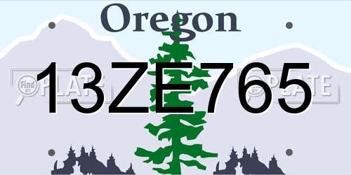 13ZE765 Oregon License Plate