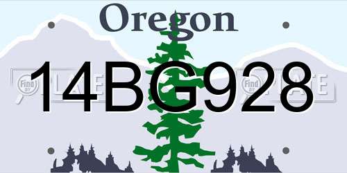 14BG928 Oregon License Plate