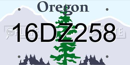 16DZ258 Oregon License Plate