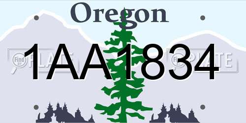1AA1834 Oregon License Plate