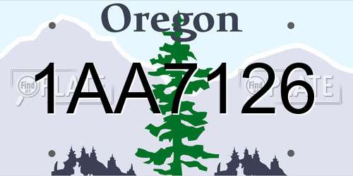 1AA7126 Oregon License Plate