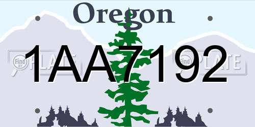 1AA7192 Oregon License Plate