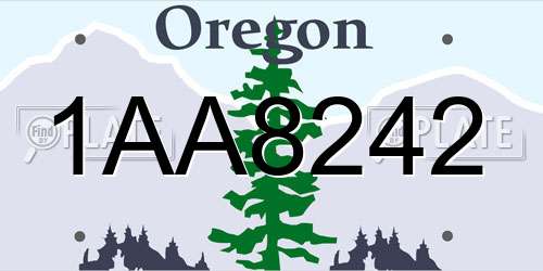 1AA8242 Oregon License Plate