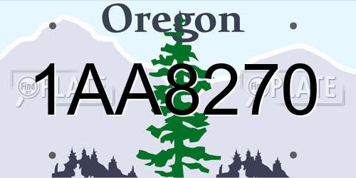 1AA8270 Oregon License Plate