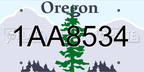 1AA8534 Oregon License Plate
