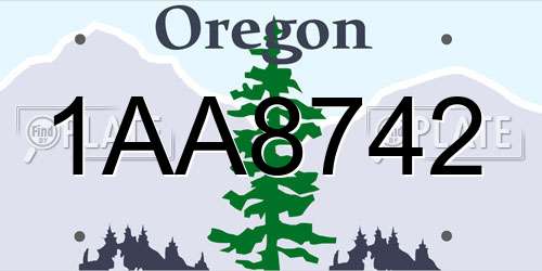 1AA8742 Oregon License Plate