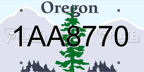 1AA8770 Oregon License Plate