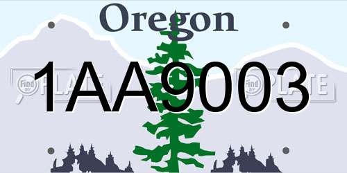 1AA9003 Oregon License Plate