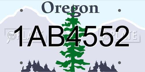 1AB4552 Oregon License Plate