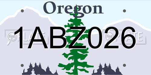 1ABZ026 Oregon License Plate