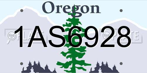 1AS6928 Oregon License Plate