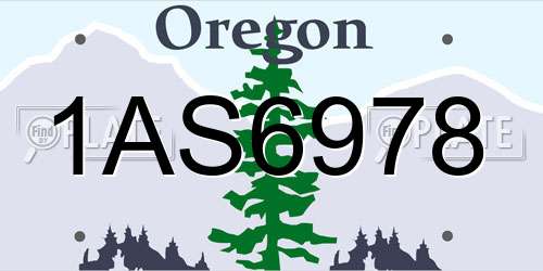1AS6978 Oregon License Plate