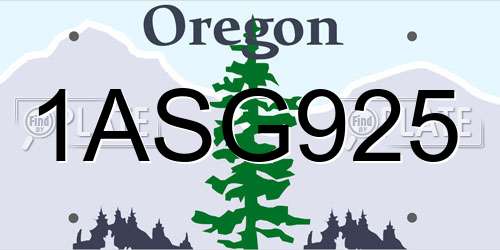 1ASG925 Oregon License Plate