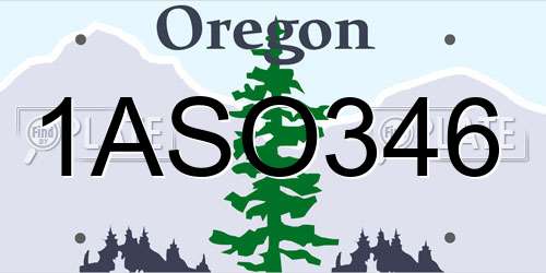 1ASO346 Oregon License Plate