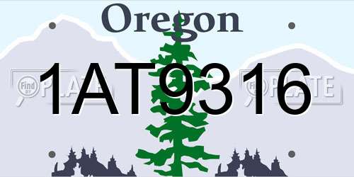 1AT9316 Oregon License Plate