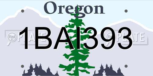 1BAI393 Oregon License Plate