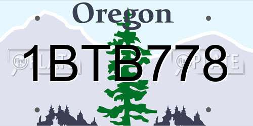 1BTB778 Oregon License Plate