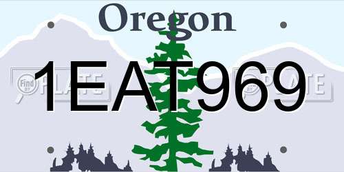 1EAT969 Oregon License Plate