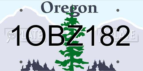 1OBZ182 Oregon License Plate