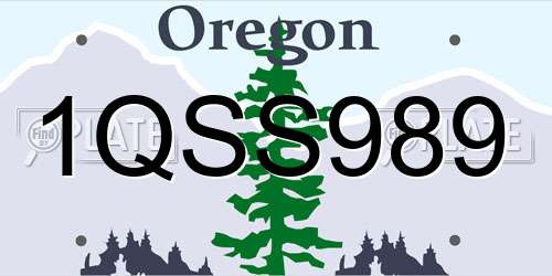 1QSS989 Oregon License Plate