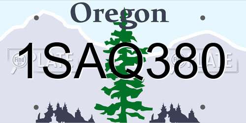 1SAQ380 Oregon License Plate