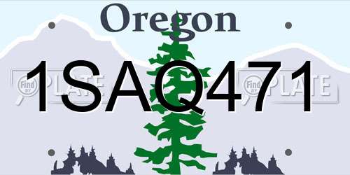 1SAQ471 Oregon License Plate