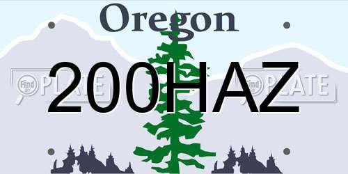 200HAZ Oregon License Plate