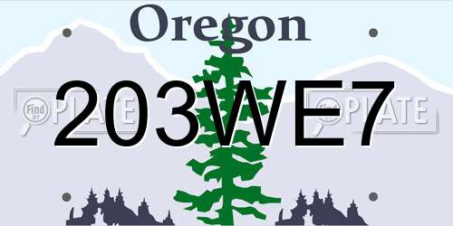 203WE7 Oregon License Plate