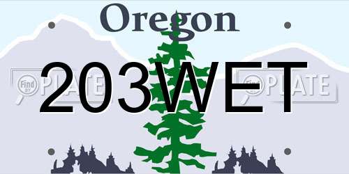 203WET Oregon License Plate