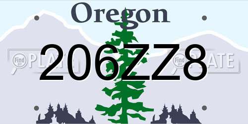 206ZZ8 Oregon License Plate