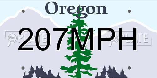 207MPH Oregon License Plate