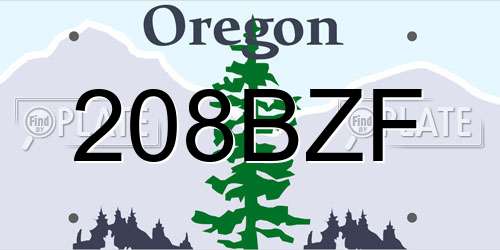 208BZF Oregon License Plate