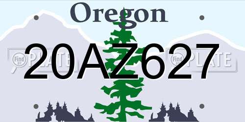 20AZ627 Oregon License Plate