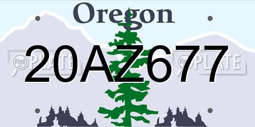 20AZ677 Oregon License Plate
