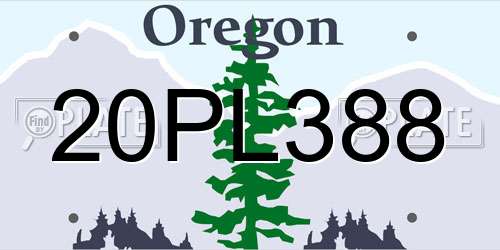 20PL388 Oregon License Plate