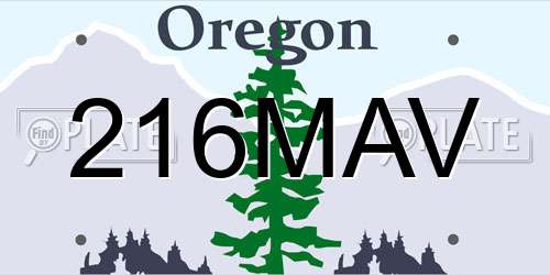 216MAV Oregon License Plate