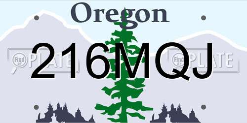 216MQJ Oregon License Plate