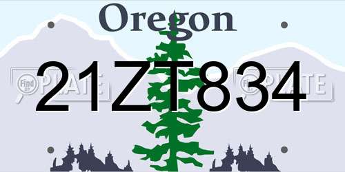21ZT834 Oregon License Plate