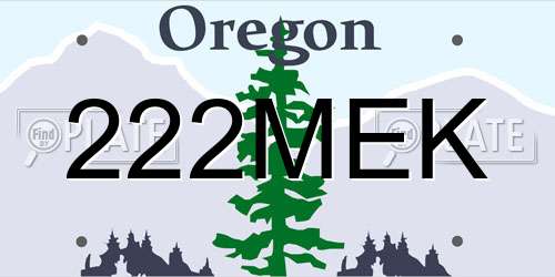 222MEK Oregon License Plate
