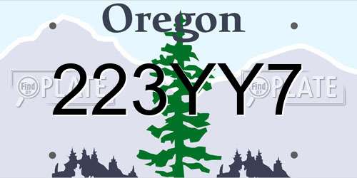 223YY7 Oregon License Plate