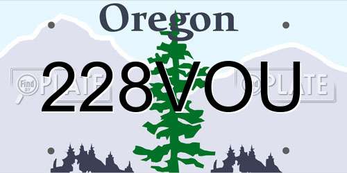 228VOU Oregon License Plate