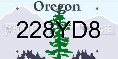 228YD8 Oregon License Plate