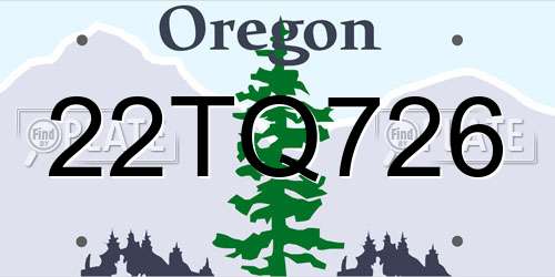 22TQ726 Oregon License Plate